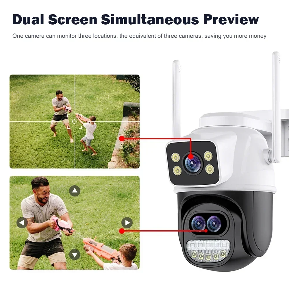 Icsee 6MP WiFi Camera Outdoor 12MP Three Lens Dual Screens 8X Zoom CCTV Video Cam Auto Tracking Security Protection Surveillance