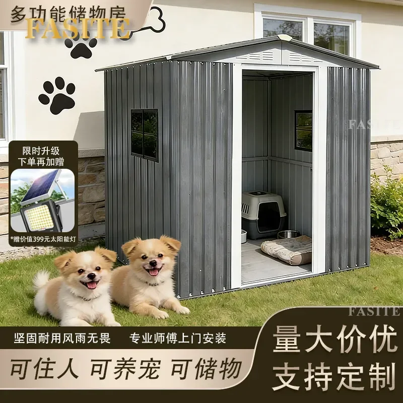 For Outdoor Pet Room Dog House Courtyard Tool Utility Storage Tin Metal Shed Simple Assembly Weatherproof Durable Compact
