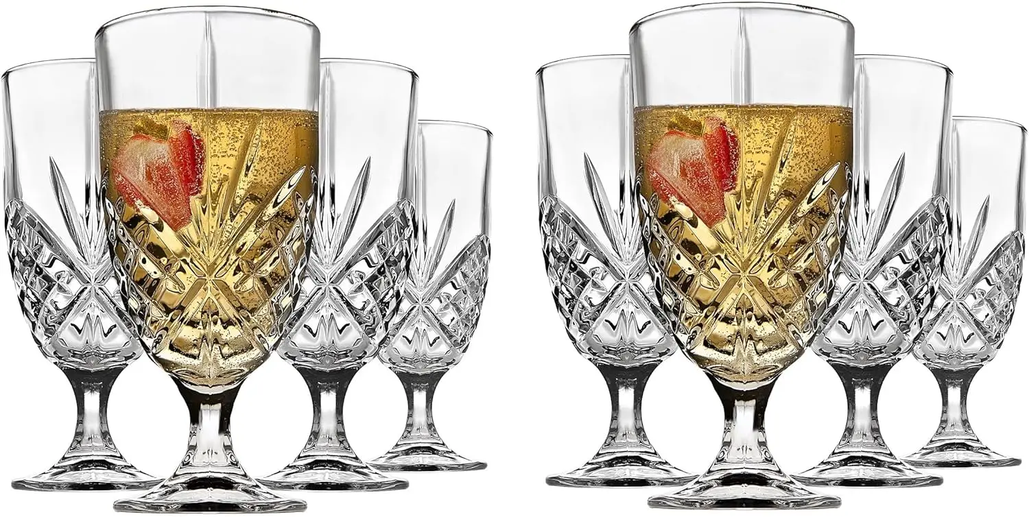 

16 oz Stemmed Iced Beverage Glasses 8 Pcs Set Crystal Drinking Glasses Dublin Collection for Cocktail Juice Party Glassware