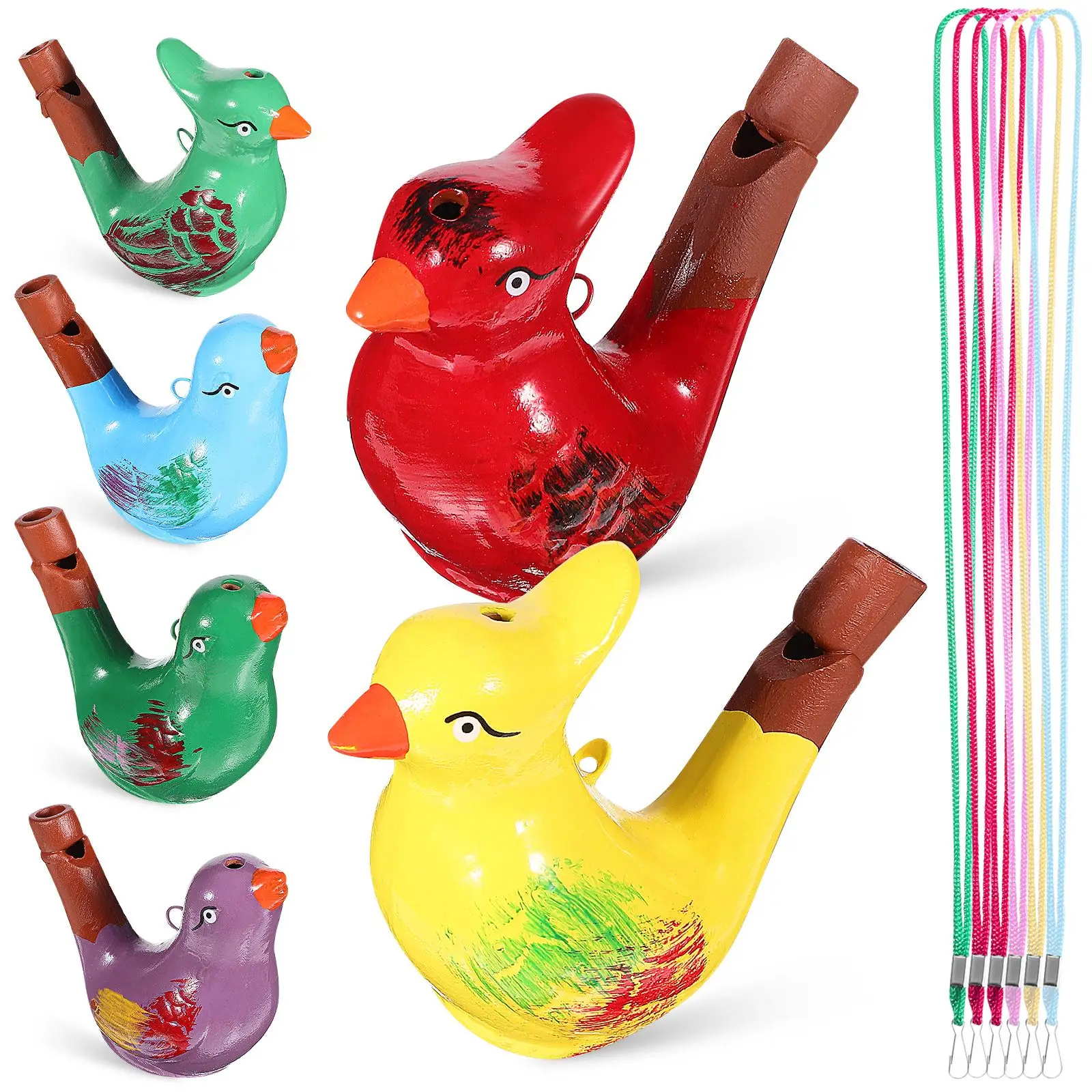 6-teiliges Keramik-Zeichnungs-Wasser-Vogel-Pfeifen für Kinder, frühes Lernen, pädagogisches Kinderspielzeug, Musikinstrument, Badezeit, musikalisches Geschenk