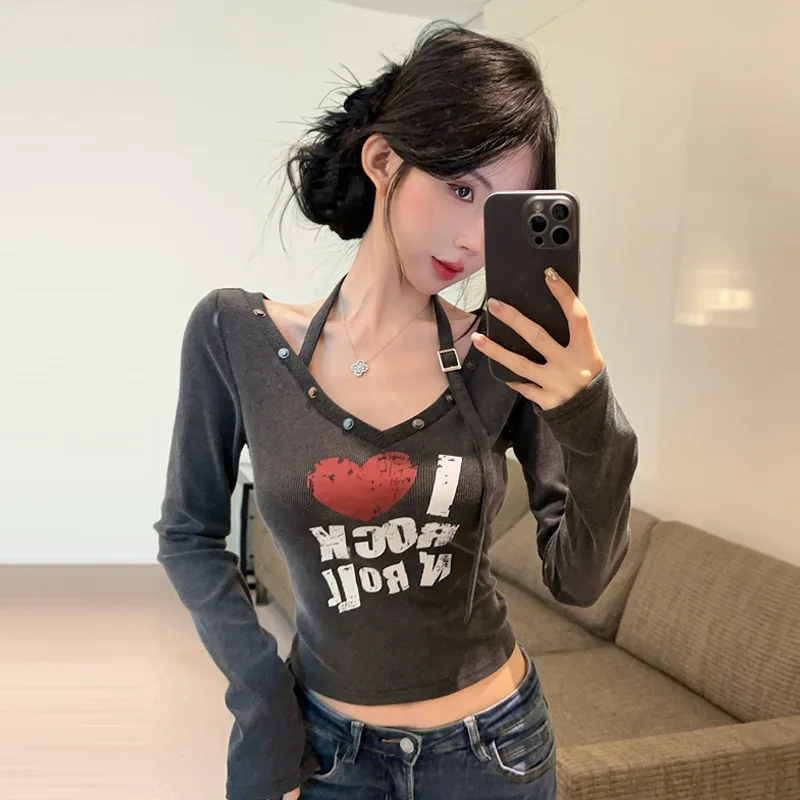 

Крутая милая модная футболка с буквенным принтом V-Ne, тонкая длинная футболка све, женский топ из полиэстера, модная уличная одежда