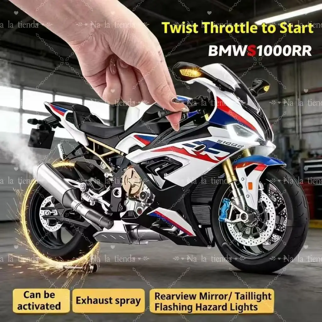 

ДЛЯ BMW S1000RR 1: 6, модель мотоцикла из сплава с распылением, со звуковым и световым украшением, подарок на день рождения для мальчика, лучшая коллекционная 2