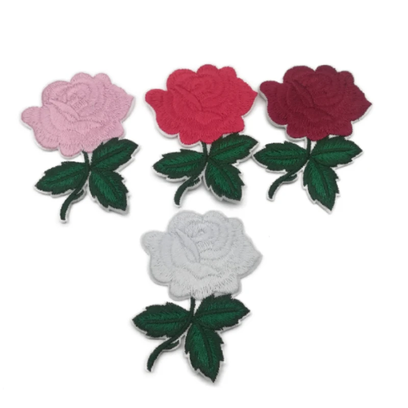 Parches 4pcs Deep Red Roses Flowers Floral Retro Boho Love Hippie Applique Iron-on Patch Fabric Flower Motif Children Decal