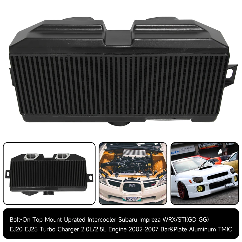 Intercooler Uprated con montaggio superiore per Subaru Impreza WRX/STI GD GG EJ20 EJ25 02-07 nero/argento