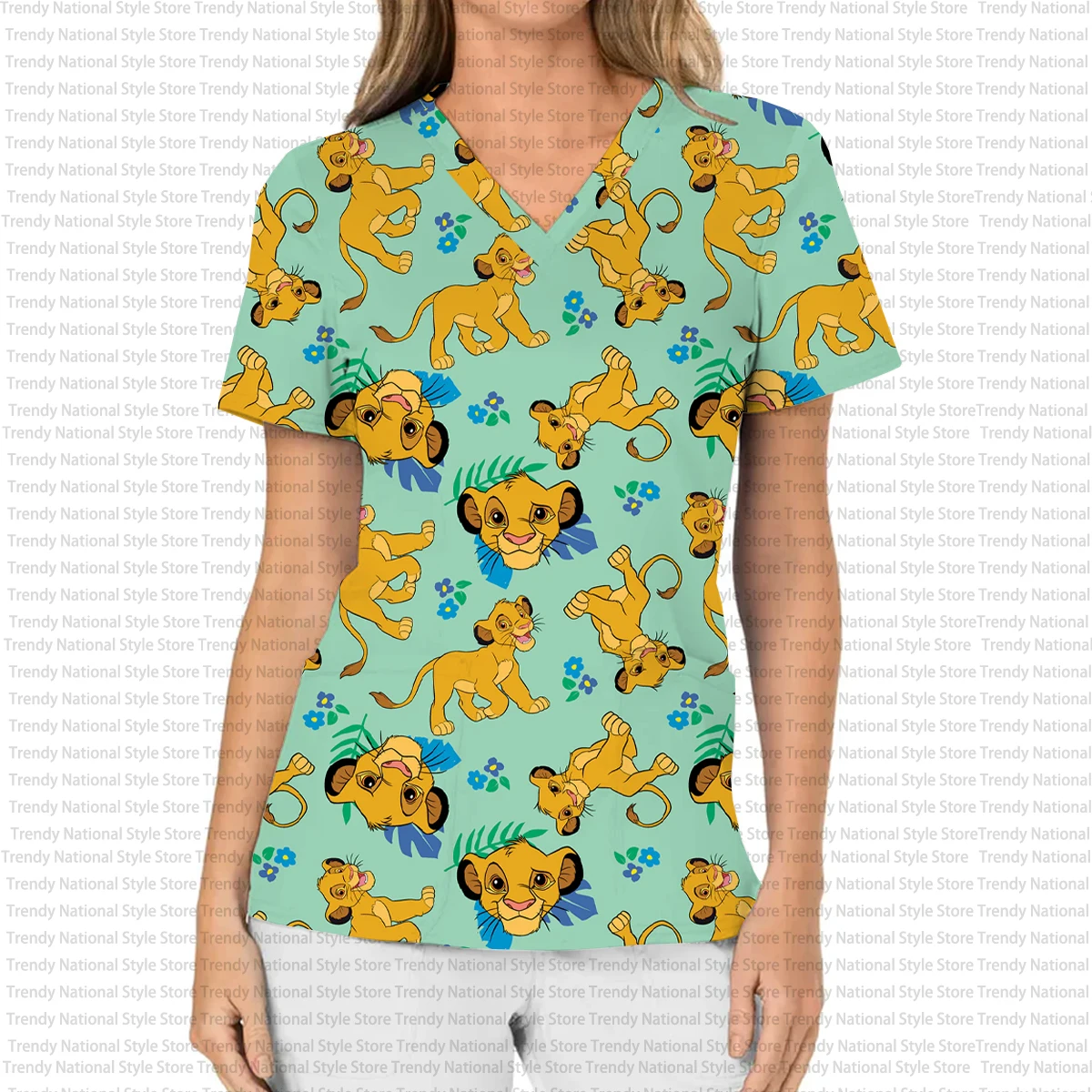 디즈니 심바 라이온 킹 프린트 치과 티셔츠 수술 가운 유니폼 간호사 뷰티 살롱 의료 수술 가운 신제품
