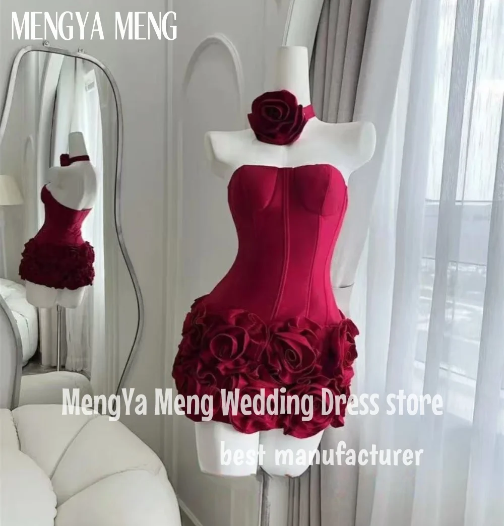 

ZHUISHU Eightale Strapless Prom Gown Handmade Flowers A-line Above Knee Mini Party Dresses Lovely Homecoming Dresses Customized