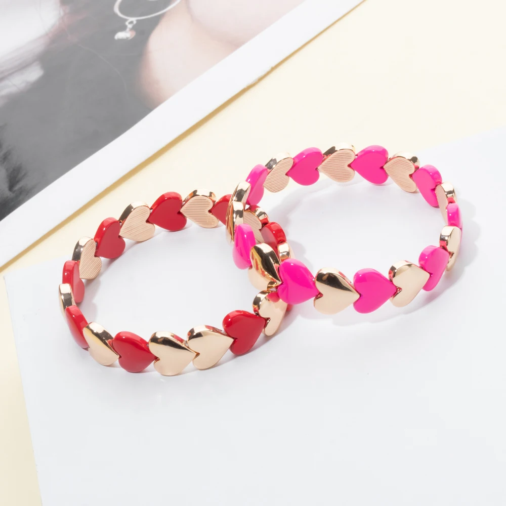 2024 New Gold Color Heart Bangle For Women Gold Color Pink Red Charm Couple Bracelets For Women