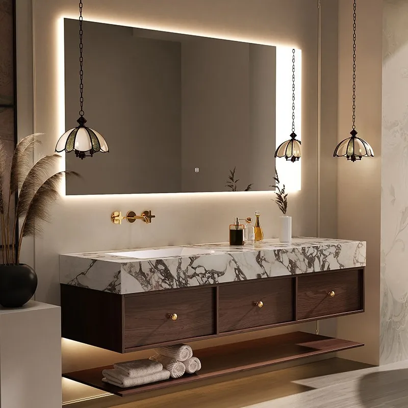 Factory Direct 2026 Bulgari rock slab ceramics seamless integrated bathroom cabinet combination antique bathroom washstand hand
