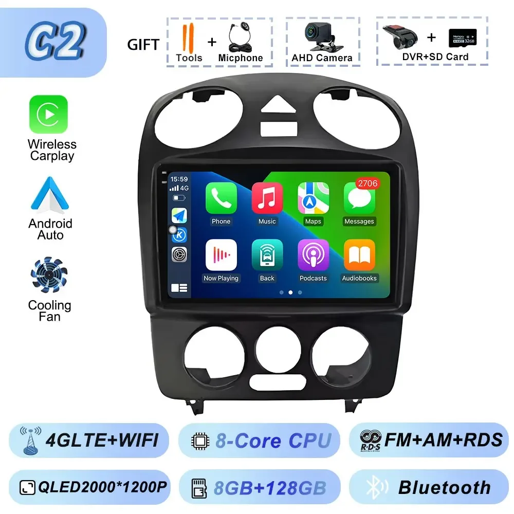Carplay Auto Android Srereo Android 15 voor VW Volkswagen Kever 2000-2012 Auto Video Radio Multimedia GPS Navigatie Speler DVD