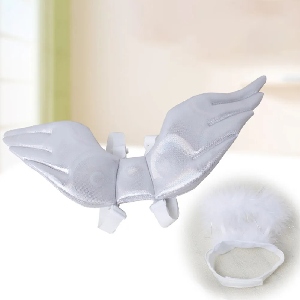 Angel Wings Cat Costume Halloween Pet Clothes Size L White Exquisite Stitching Easy on Off Comfortable Trendy Daily Wear Outfit