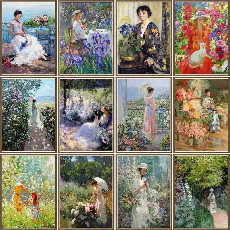 CHENISTORY Pictures By Number Monet\'S Works Kits Painting By Number Garden Woman For Adults Drawing On Canvas Handpainted Gift