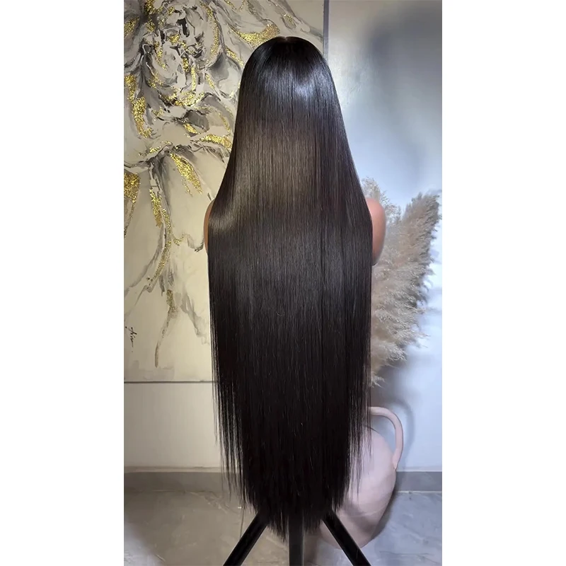 26 inch Long Soft 180Density Preplucked Natural Black Straight Lace Front Wig For Women BabyHair Glueless Heat Resistant Daily