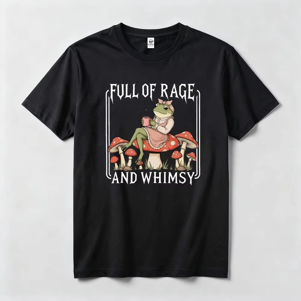 Cottagecore-Ästhetik-T-Shirt, Gothic, verspielte, lässige Oberteile, voller Wut und Fantasie, Cottagecore-Frosch-Pilz-Grafik-T-Shirt – Detail 6