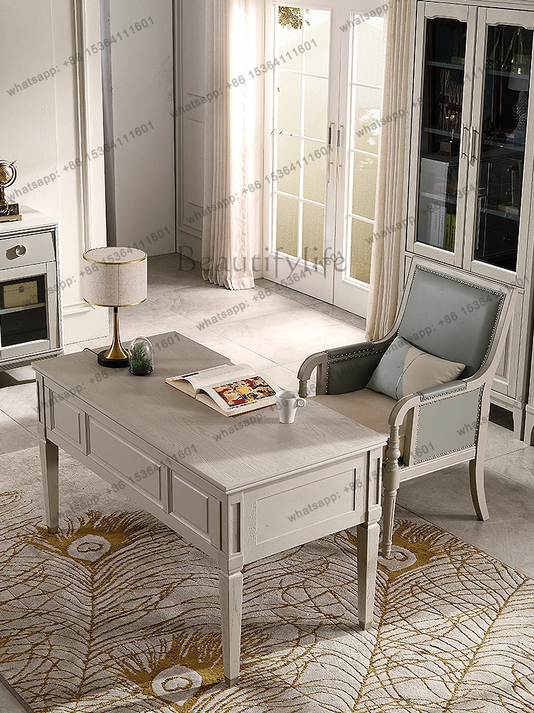 

American light luxury light gray red oak all solid wood desk writing desk