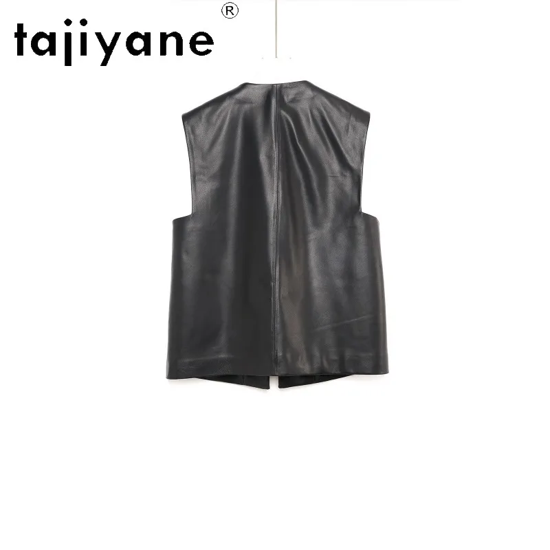 TAJIYANE 100% Sheepskin Genuine Leather Vest Black Sleeveless Frog Buttons Leather Jacket Woman Waistcoat Cropped Veste Femme 자켓