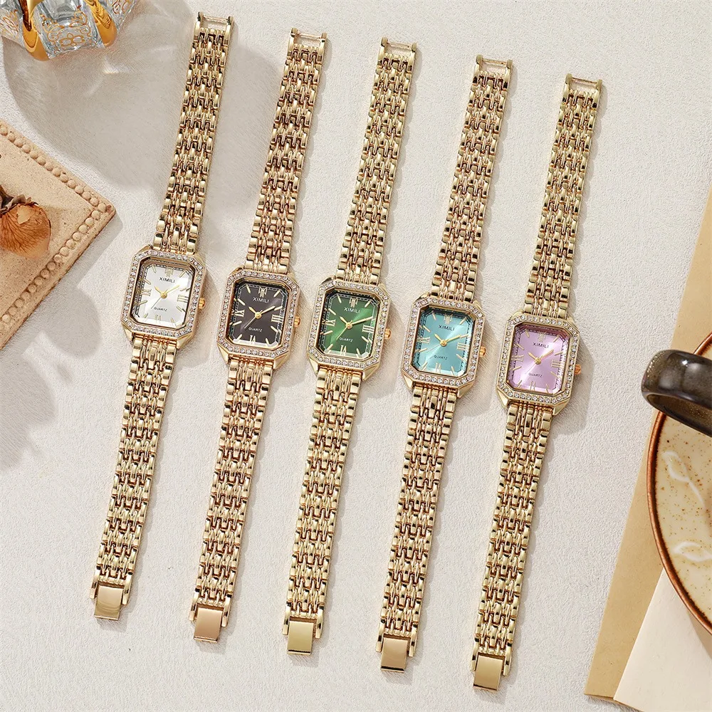Licht-luxe merk zakelijke vrouwen kijken diamant ontwerp legering gouden horloges casual vrouwelijke student mode quartz horloge klok