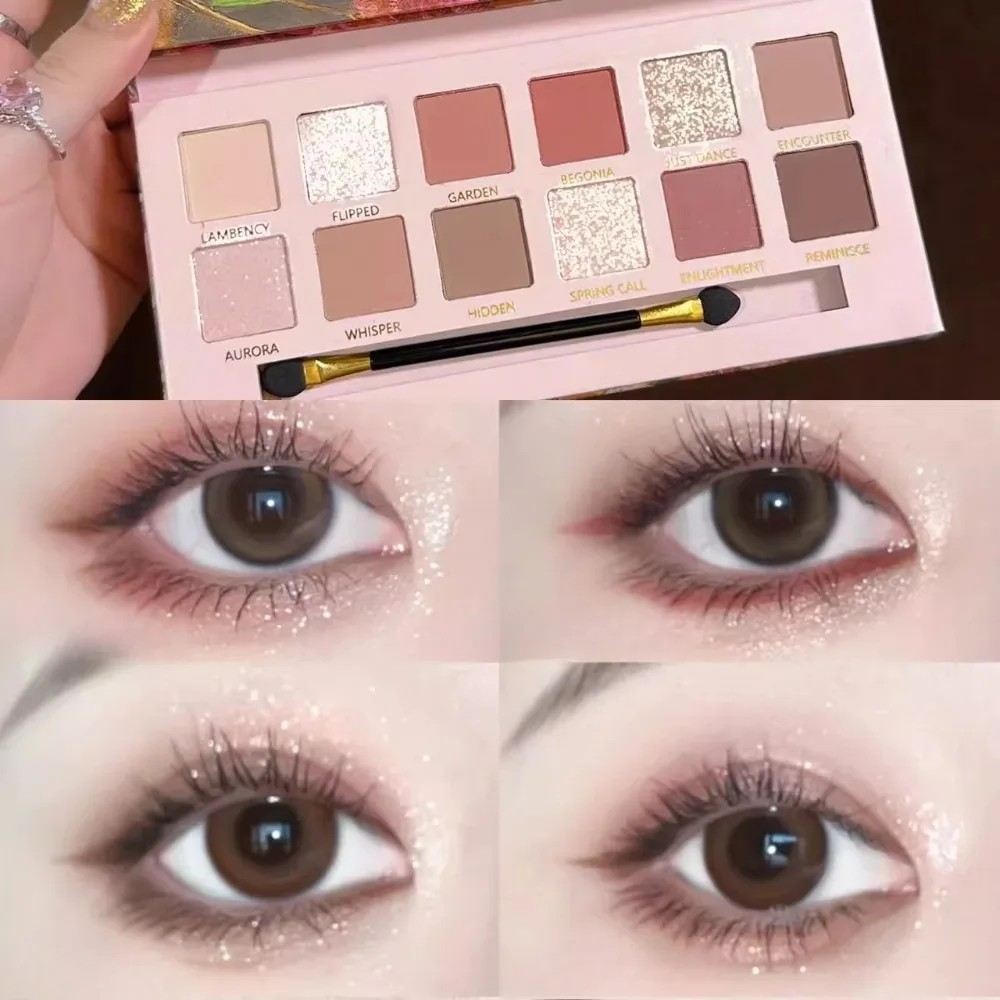 베고니아 플라워 글리터 아이 섀도우 팔레트 (메이크업 미러 포함) 진주 빛 매트 쉬머 안료 누드 오래 지속되는 아이 섀도우 메이크업