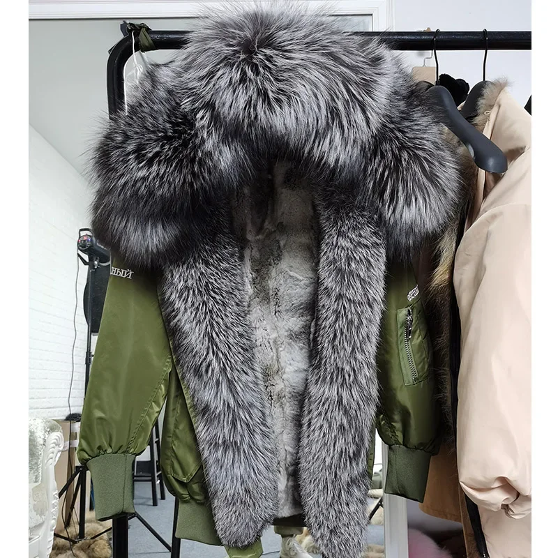 2023Maomaokong Natural Real Fox Fur Collar Women Coat Raccoon Fur Liner Jacket Winter Fashion Loose Waterproof Embroidery Parka