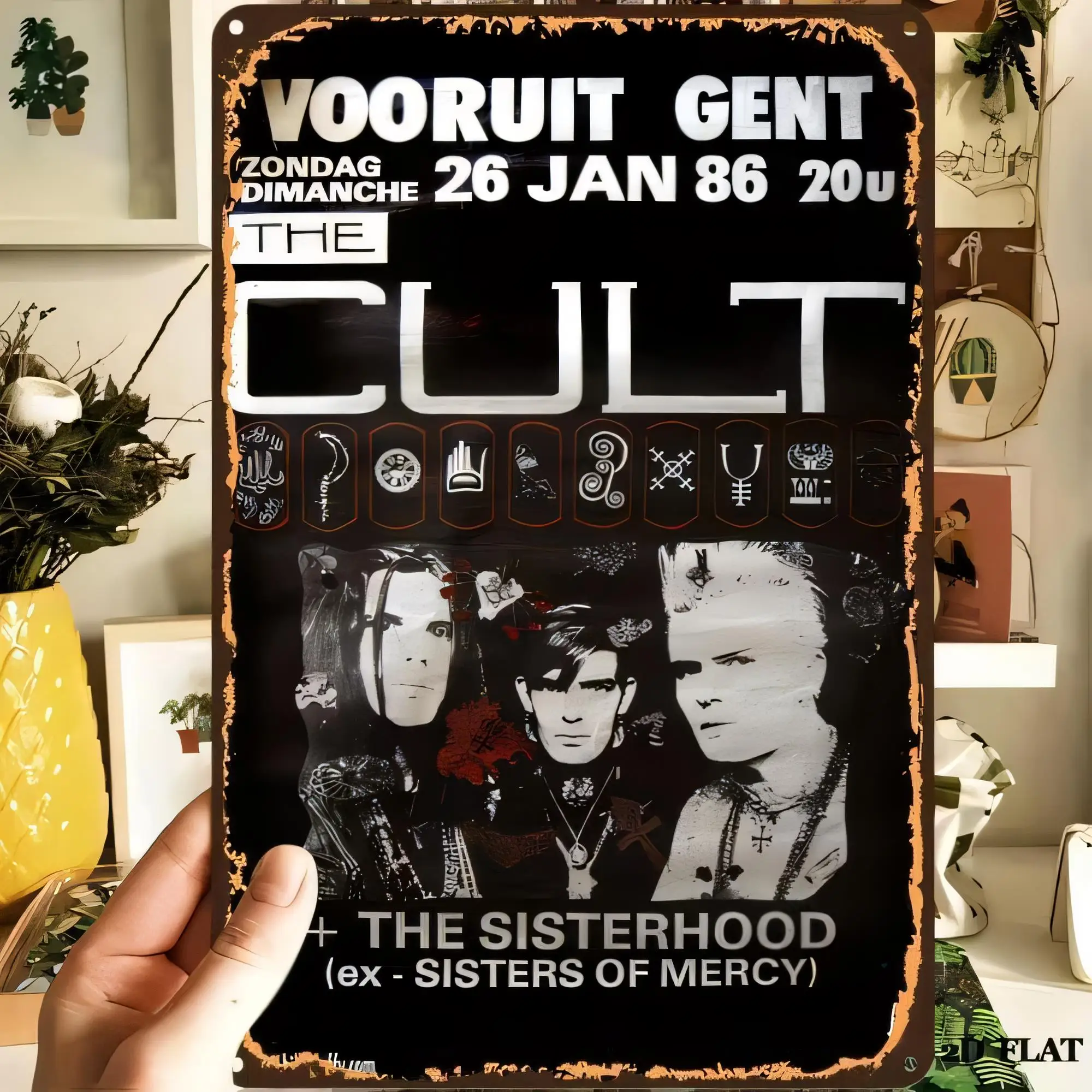 Tin Sign Vintage Metal Poster NOORUIT GENT 26 Jan 86 20u The Cult Brotherhood Rock Music Wall Decor for Bar Pub Garage Cafe Home