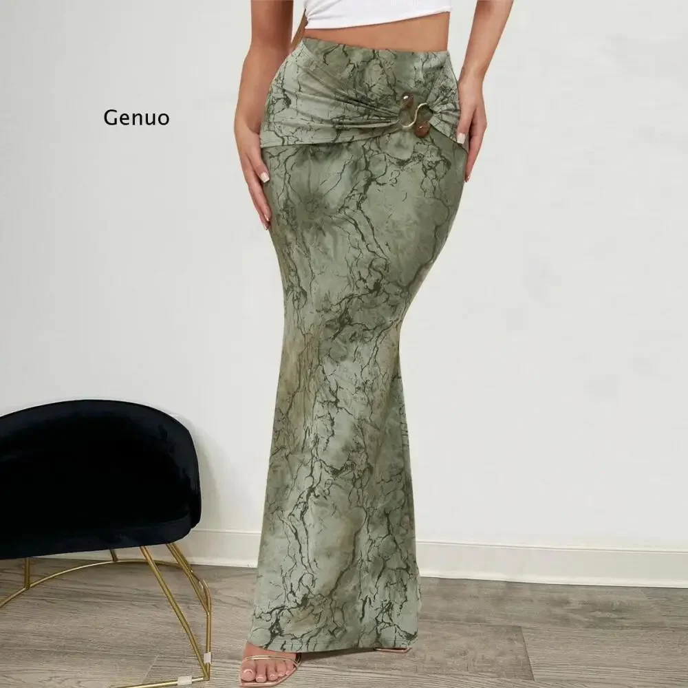 Women's Fall New Arrival Printed Low Waist Western Style Sexy Slim Fit Bodycon Mermaid Long Skirt