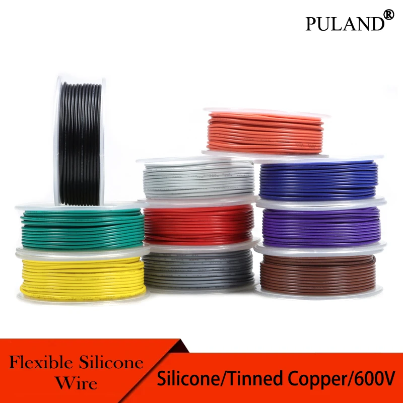 

Flexible Silicone Wire In Roll 30/28/26/24/22/20/18/16AWG Silicone Rubber Insulated Tinned Copper Heat-resistant Cable 600V Kit