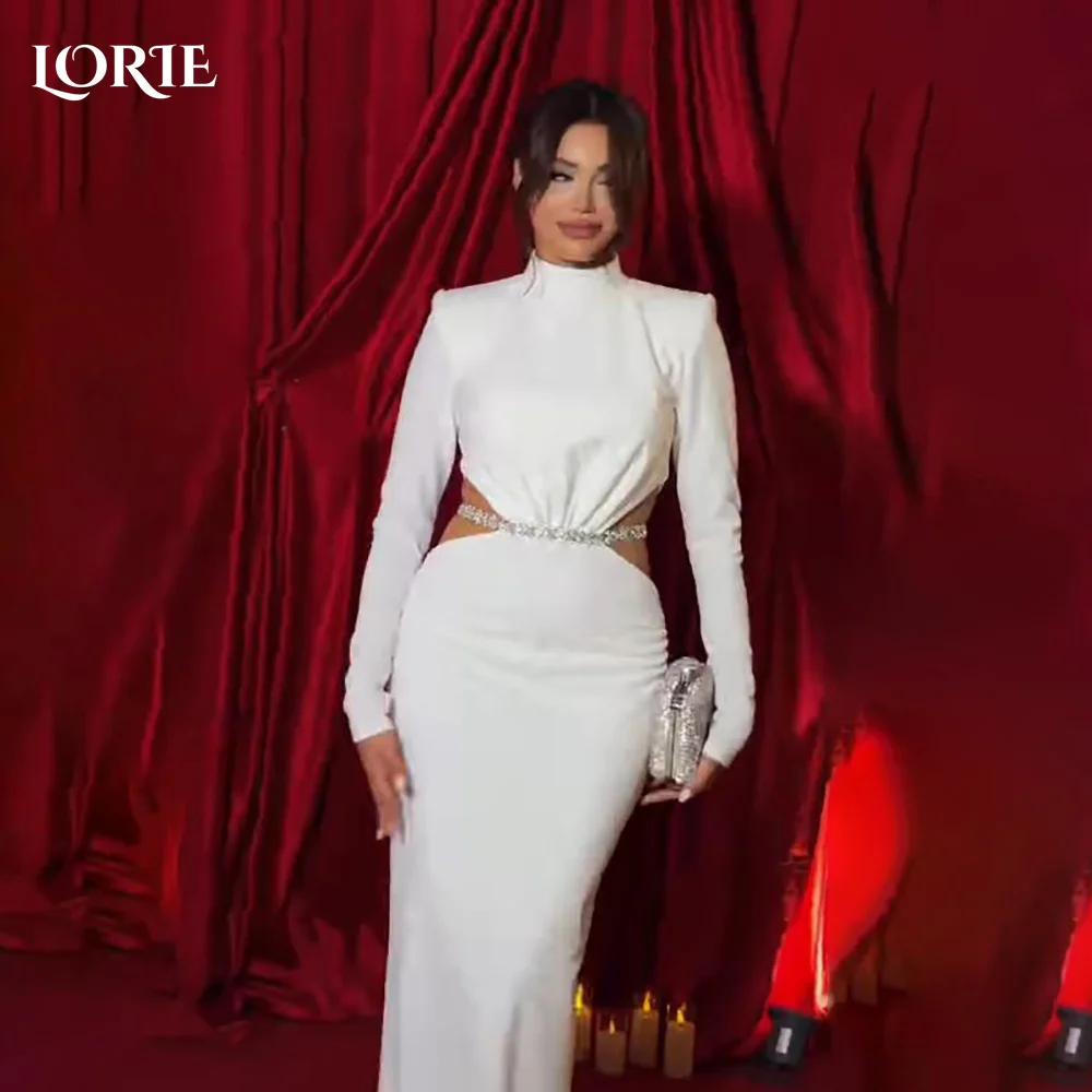 

LORIE Vintage Shiny Mermaid Wedding Dresses Muslim Long Sleeve High Collar Bridal Gown Button Princess Bride Dress Customized