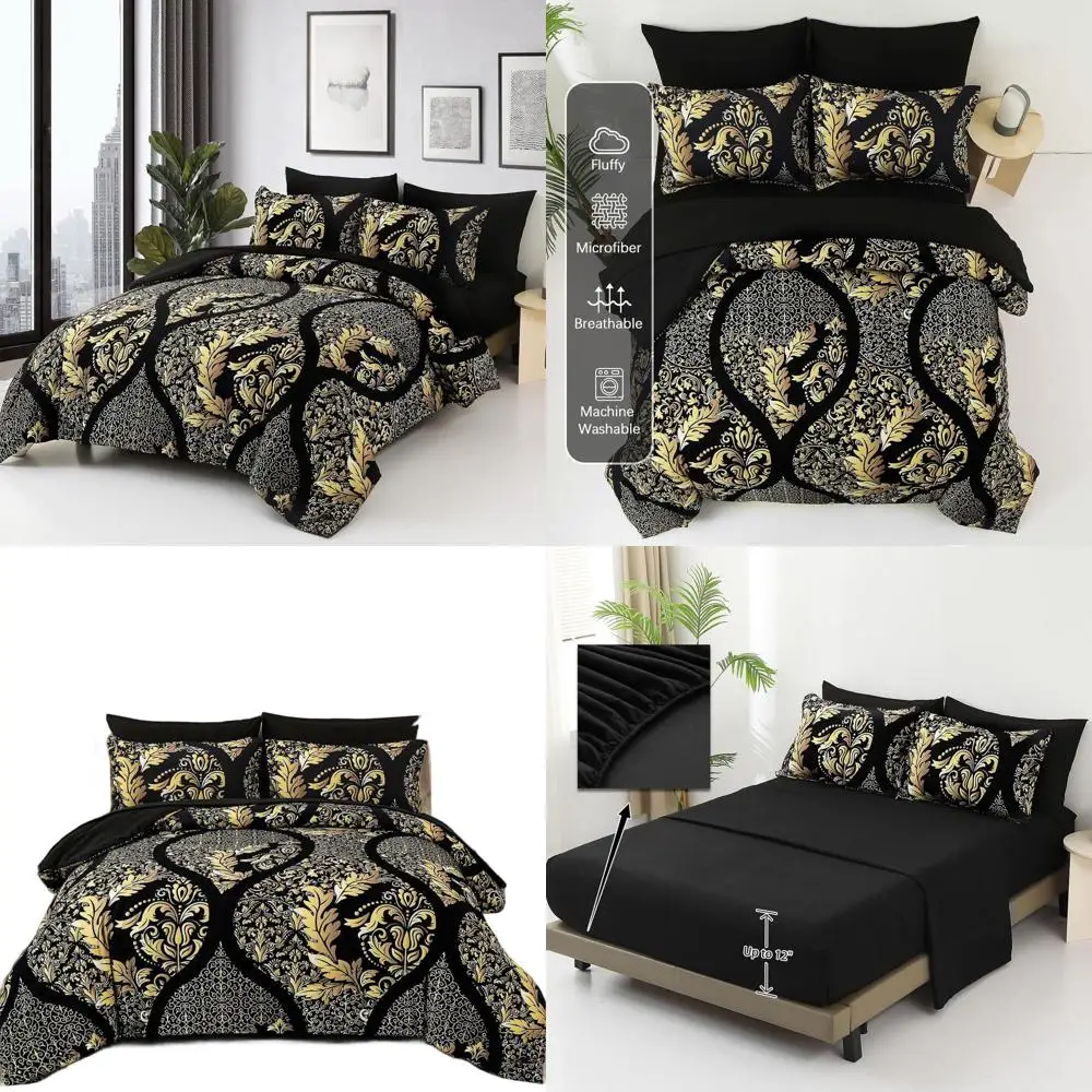 

Комплект одеял King Size из 7 предметов в богемном дамасском стиле, легкое постельное белье из микрофибры на все сезоны (104x90)