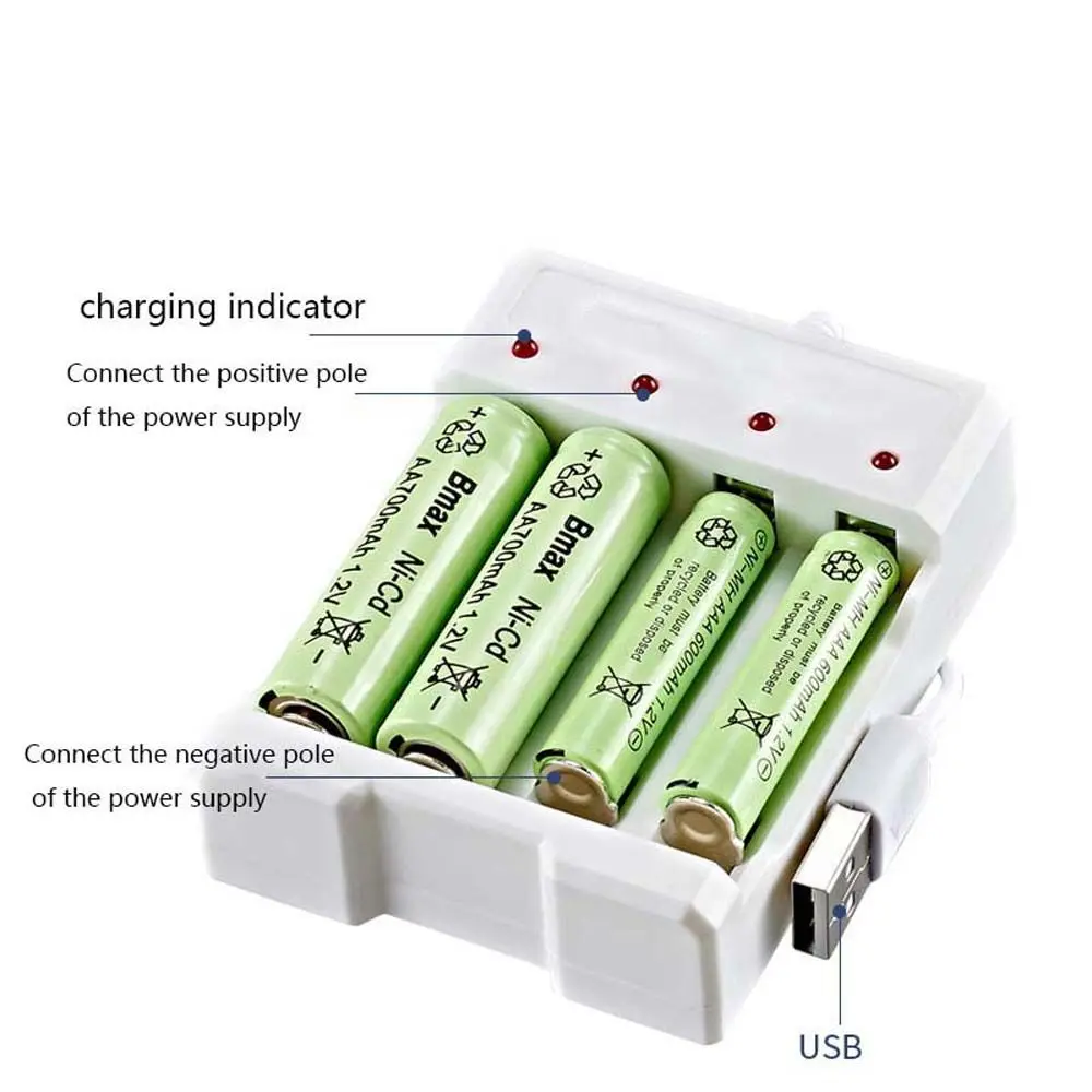 USB Output 4 Slots Battery Charger Short Circuit Protection AAA /AA Rechargeable Battery Charging Station Fast Charging