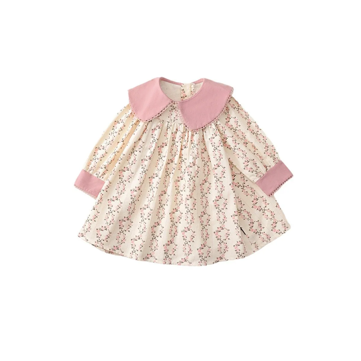 Children\'s Countryside Style Floral Long Sleeved Dress Autumn Baby\'s Fresh Little Collar Pure Cotton Princess Dress for Girls