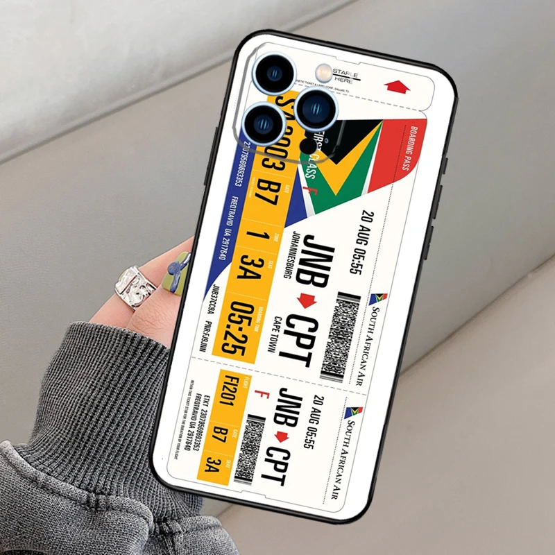 Authentic Airline Boarding Pass Phone Case For iPhone 14 11 12 13 15 16 Pro Max Mini X XR XS MAX Plus Silicone Cover Case