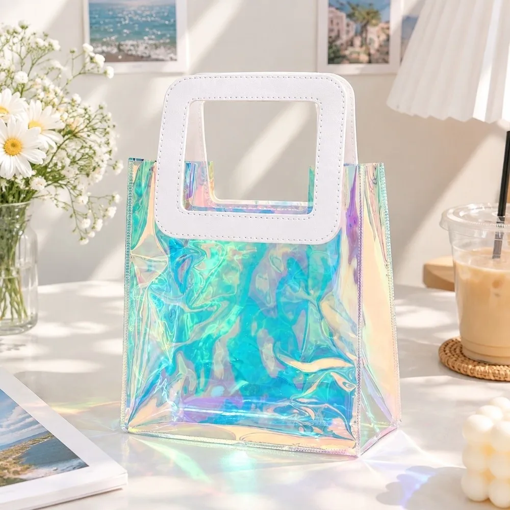 20Pcs Large Capacity Holographic Gift Bag Gift Packaging Iridescent Rainbow Shopping Gift Bag Multifunctional Holographic
