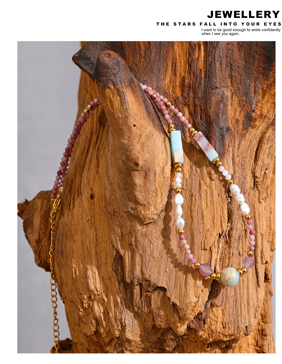 Yhpup Naturstein Süßwasser perlen Rhodochrosit Perlen Kette trend ige handgemachte Halskette goldenen Sommer Edelstahl Schmuck – Detail 6
