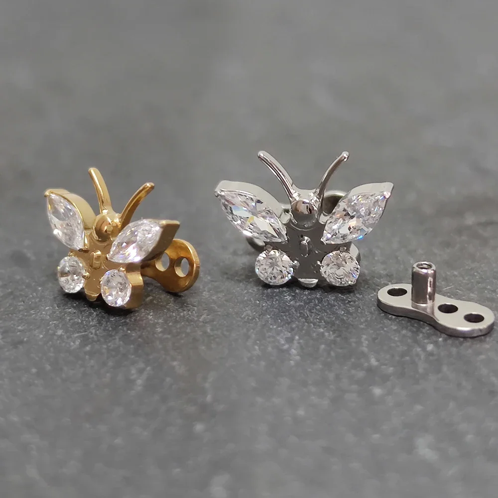 F136 Titanium piercing Helix Skin Grafting Nail Dermal Anchor 16g Surface sexy Hinged Segment Zircon Drilling Hide Top Jewelry