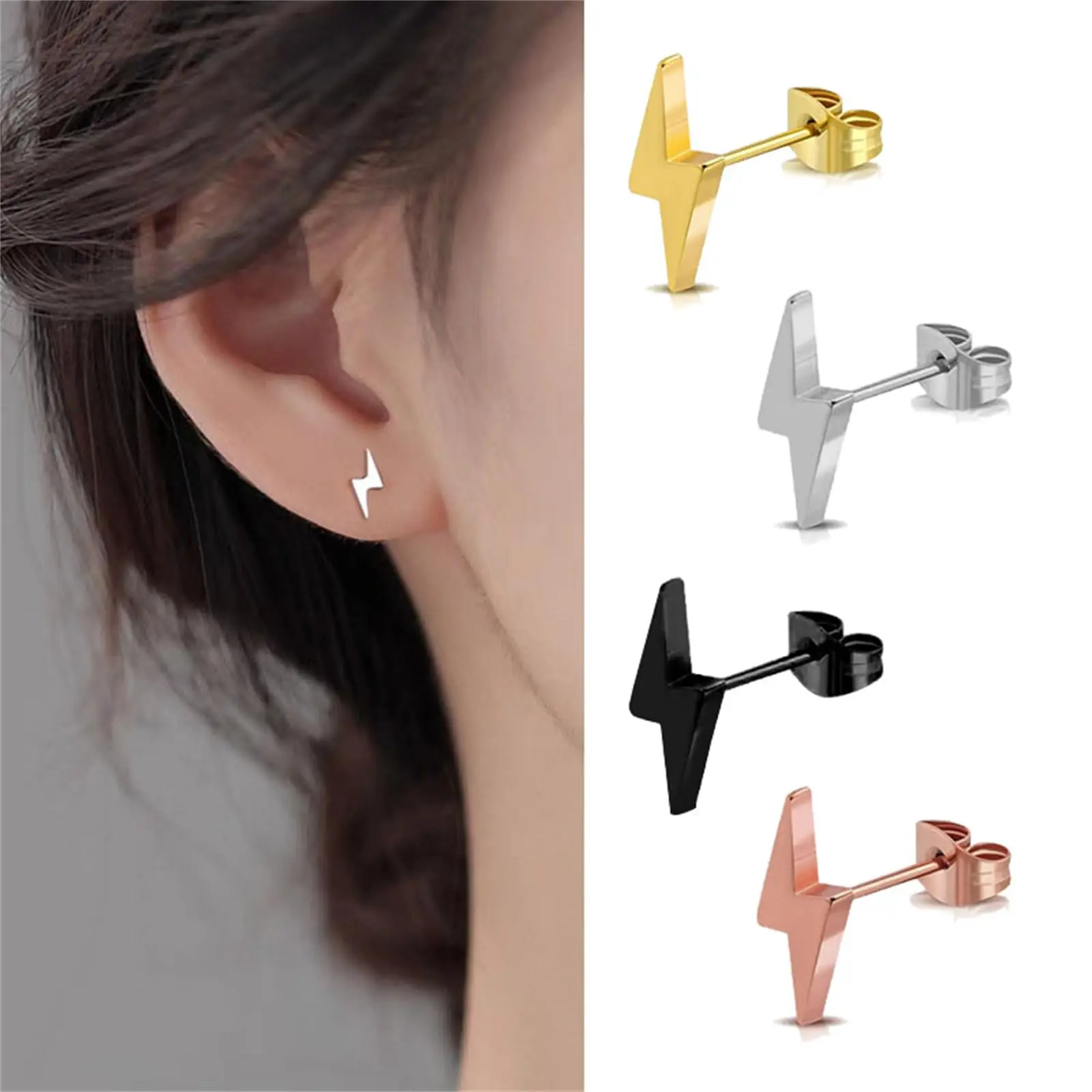 1 Pair Stainless Steel Tiny Lightning Flash Thunder Post Stud Earrings for Women Men Unisex Punk Cool Party Jewelry