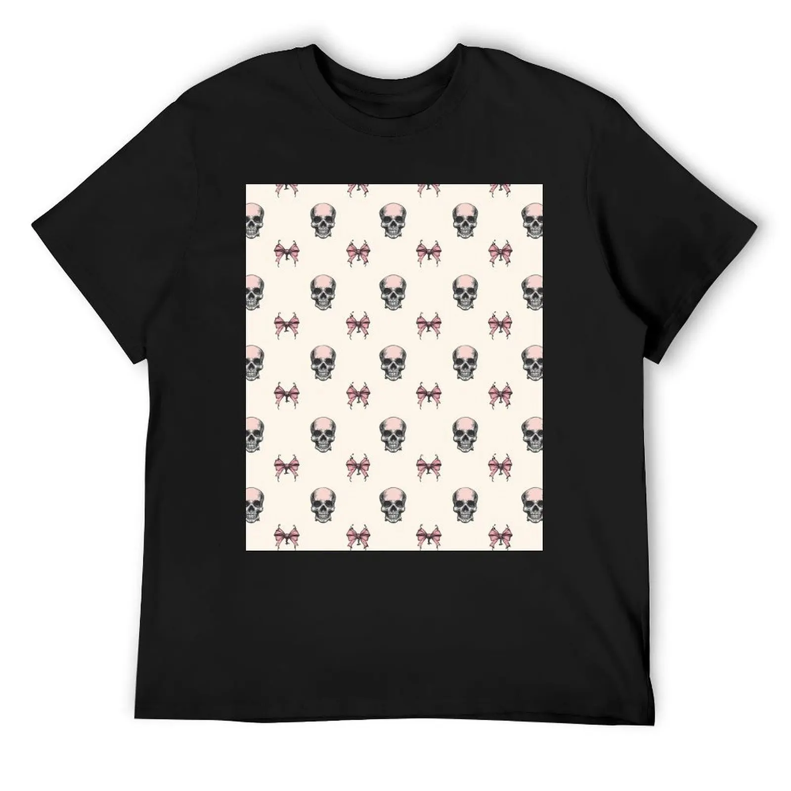 

Skulls and Bows Pattern - Gothic, Coquette and Cottagecore Fusion T-Shirt plus sizes summer top mens t shirts top quality