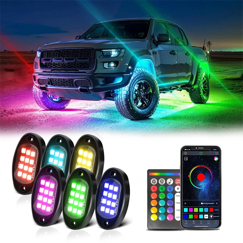 

RGB LED Rock Lights For Jeep Off-Road Truck Boat Music Sync Undergolw 4/6/8 In 1 APP Control Car Chassis Light PCB Flexible LED