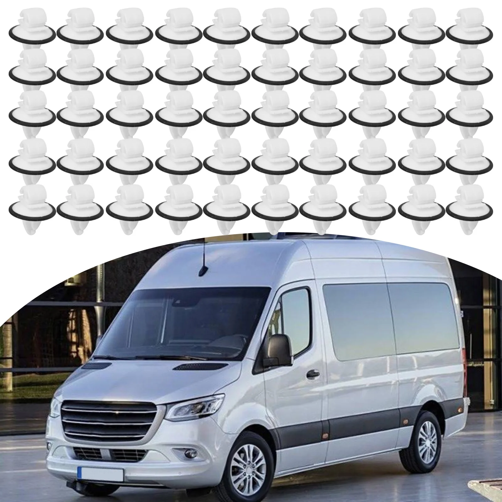 

50pcs Car Side Body Moulding Strip Trim Clips 50pcs Car Bumper Fixing Clip A9109910000 Plastic For Mercedes For Sprinter Mk3