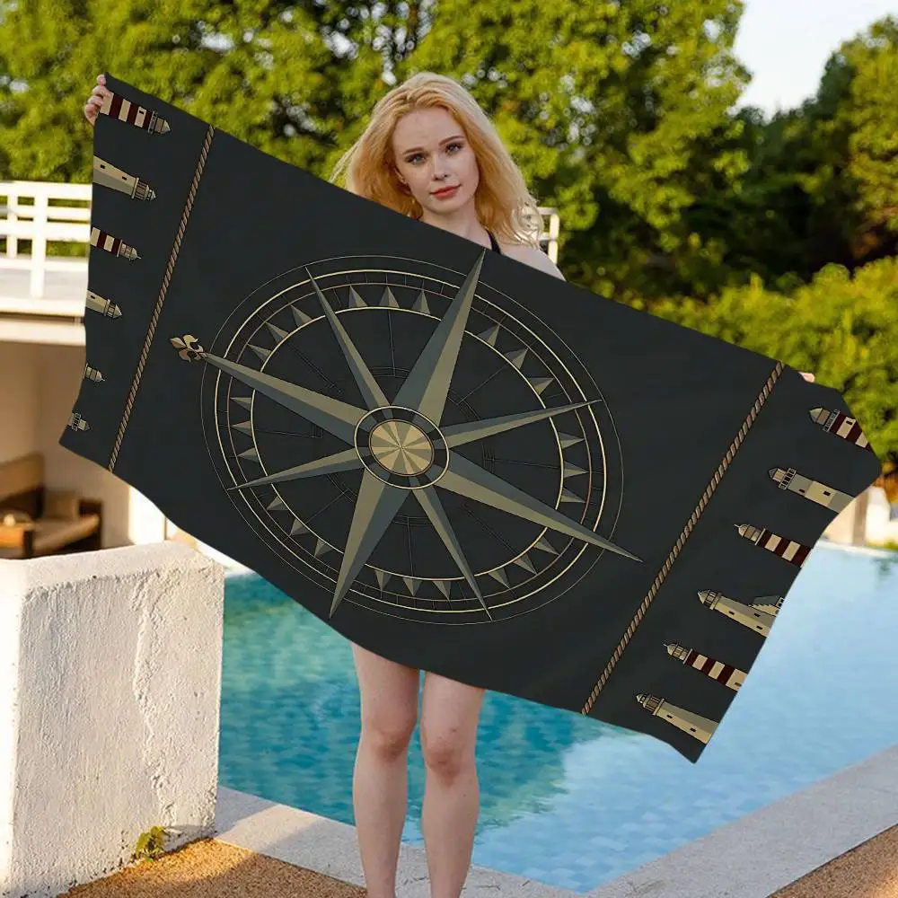 Classic Retro N-Nautical C-Compass Beach Towel Colorful Bath Towels For Girl Microfiber Quick Dry Custom Sand Free Beach Yoga