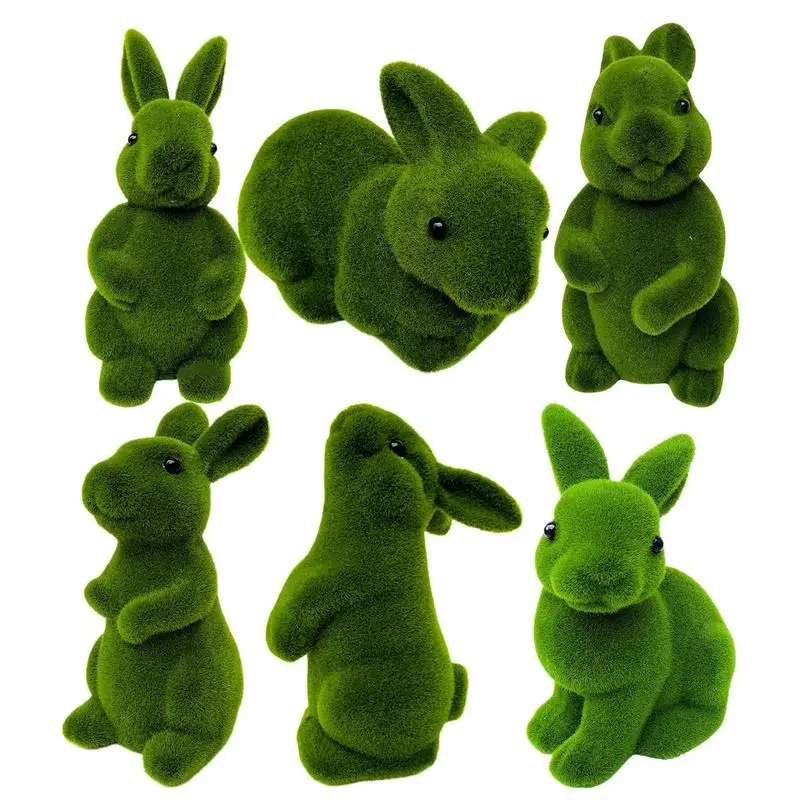 Moss Bunny Easter Spring Decor Green Turf Grass Easter Bunny Plush Decor Statue Festival Garden Yard Moss Artificial Turf Grass