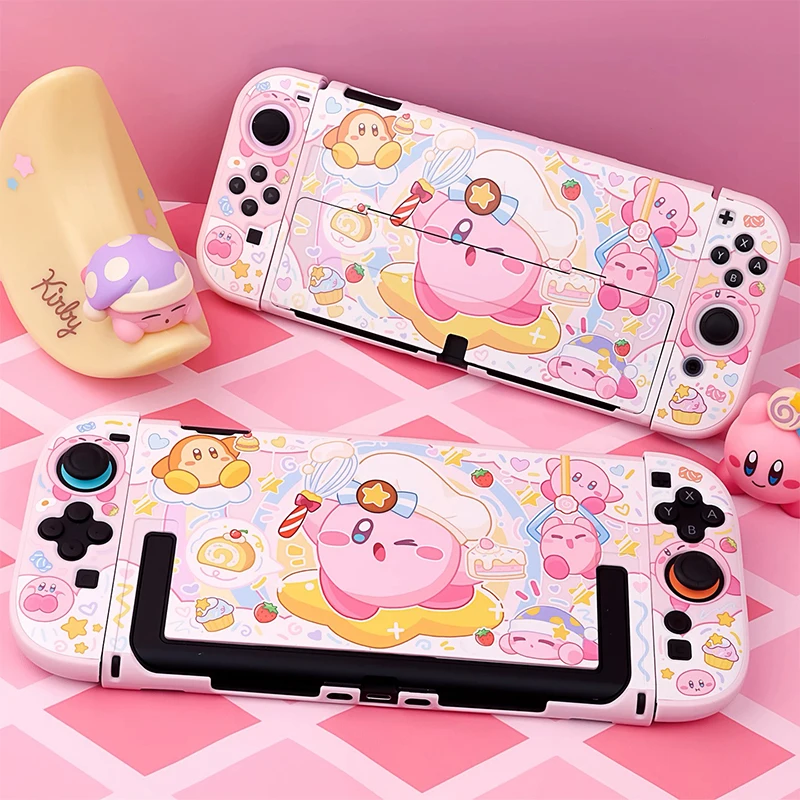 

Cute Cartoon Pink Protective Shell for Nintendo Switch OLED Console Hard Dockable Case for Switch 2 JoyCons Controller Protector