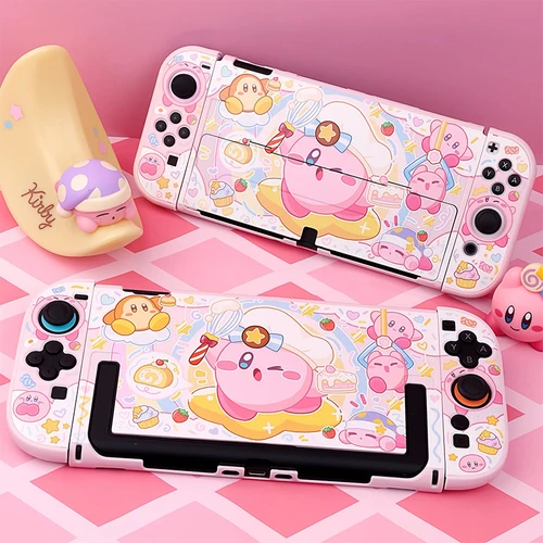 Carcasa protectora rosa de dibujos animados para consola Nintendo Switch OLED, funda rígida acoplable para Switch 2, Protector de controlador JoyCons