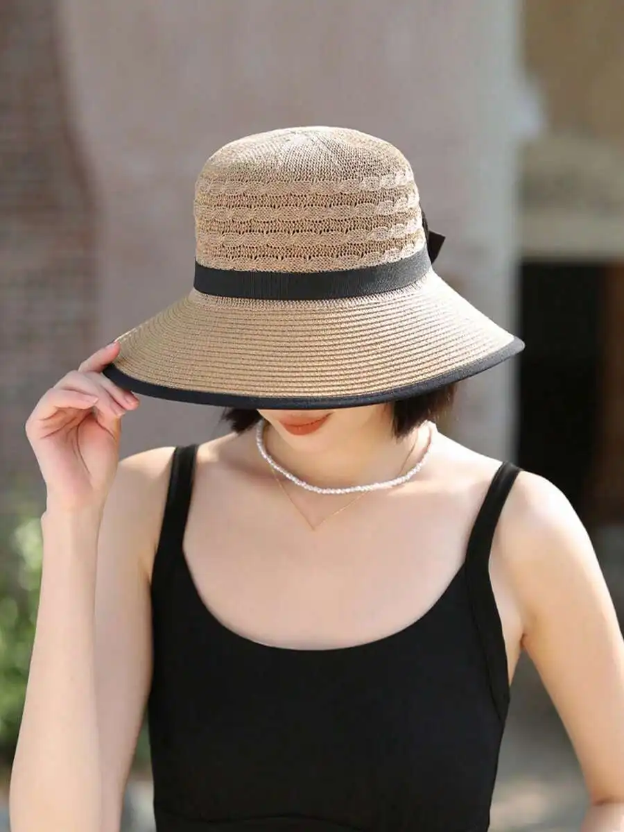 

Women Summer Sun Hat Fashionable Large Brim Hat With Bow Sun Protection Hat