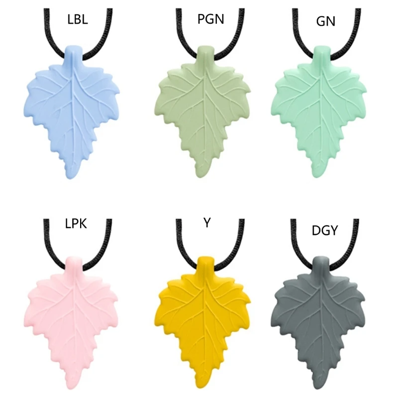 Cartoon Leaf Necklace Teething Toy Silicone Teether Chewing for Baby Toddlers Infant DIY Pacifier Accessories