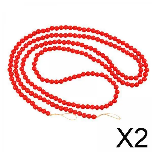

2xChristmas Wooden Beads Garland Home Decor for Window Holiday Fireplace Red 142cm
