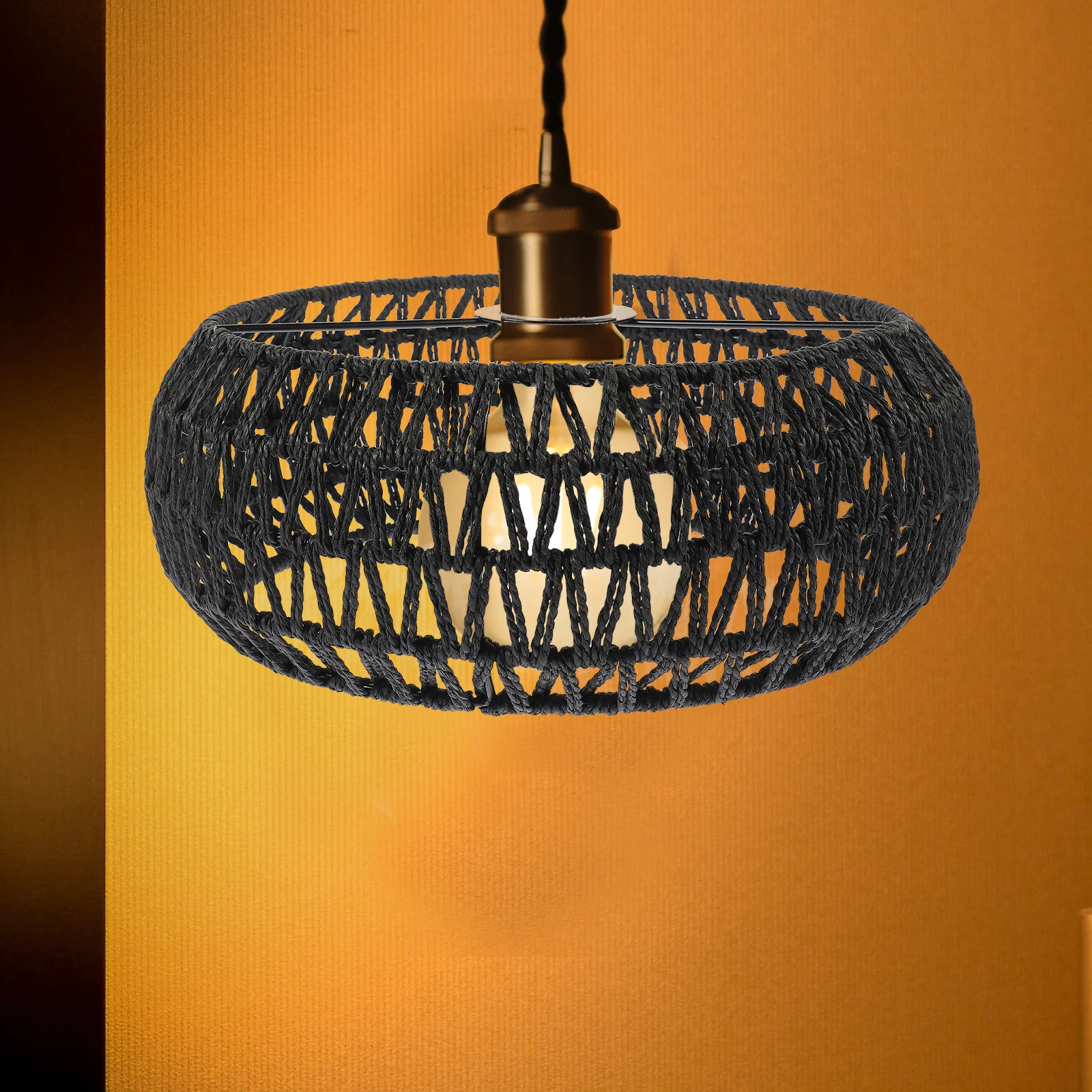 

Retro Straw Rope Lampshade Yellow XH23-412 Comfortable Touch Excellent Craft Hemp Rope Weaving Lampshade Farmhouse Rustic Modern