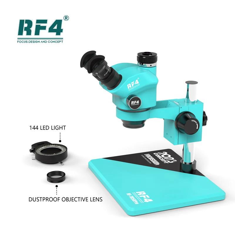 RF4 RF-7050PRO Triocular Microscope 7-50X Magnification Knob 6 Gear Locking Zoom with 144 LED Light for Phone Repair