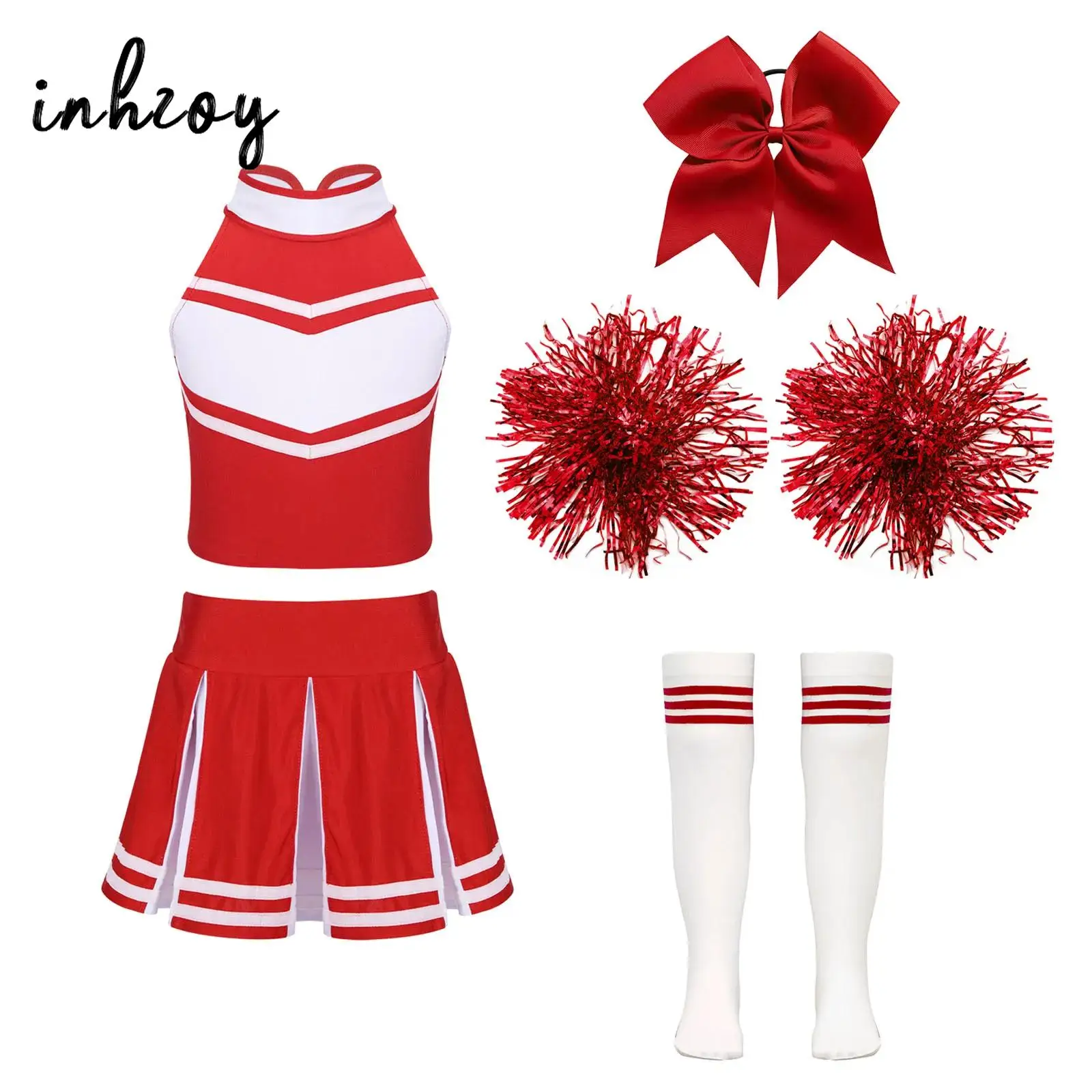 

Kids Girls Cheerleading Costume Set Cheerleader Uniform Cheer Dance Competition Outfits Halloween Party Cosplay Fancy Dress Up