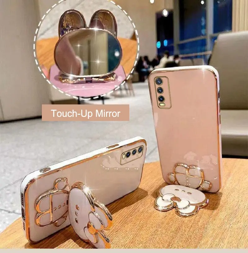 Rabbit Mirror Stand Phone Case VIVO Y20 12 15 A Y19 21 Y30 Y50 Y33 Y35 Y76 Y91 Y95 S T I Hole V23 V25 V21 V20 S1 Pro 4G 5G Cover