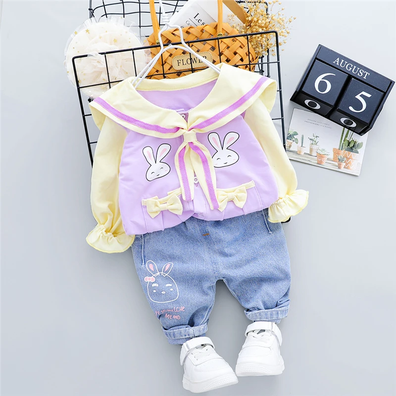 

Baby Girls Clothing Sets Newborn Infant Clothes Outfits Cartoon Rabbit Coats Jeans Children Kids Casual Clothes 2 Piece Suit