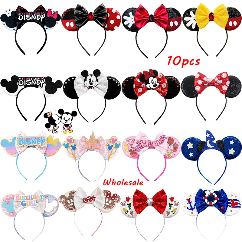 10pcs Wholesale Disney Mickey Ears Headband For Women Festival Minnie Mouse Hair Accessories Kids Disneyland Hairbands Girl Gift